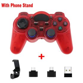 2.4 G Controller Gamepad Android Wireless Joystick Joypad with OTG Converter For PS3/Smart Phone For Tablet PC Smart TV Box (Ships From: China, Color: red with holder)