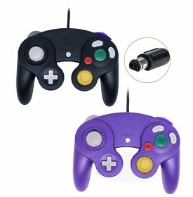 2 Pack Wired NGC Controller Gamepad for Nintendo GameCube GC & Wii U Console USA (Color: Black / Purple)