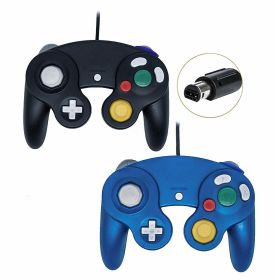 2 Pack Wired NGC Controller Gamepad for Nintendo GameCube GC & Wii U Console USA (Color: Black / Blue)