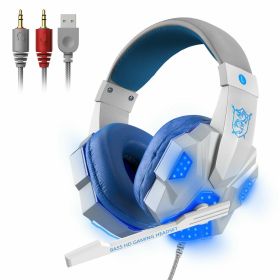 3.5mm Gaming Headset Mic LED Headphones Stereo Bass Surround For PC PS4 Xbox One (Color: White & Blue)