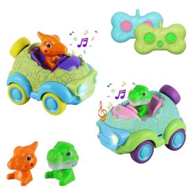 2Pack Dinosaur Remote Control Cars for Toddlers Rechargeable RC Cars with Light Music Birthday Gift For Boys Girls Aged 3 4 5 6 Years Old (Type: 2Pcs Car)