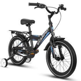 A16115 Kids Bike 16 inch for Boys & Girls with Training Wheels, Freestyle Kids' Bicycle with fender and carrier. (Color: Black)