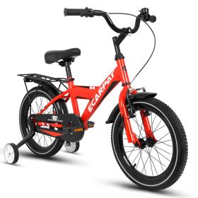 A16115 Kids Bike 16 inch for Boys & Girls with Training Wheels, Freestyle Kids' Bicycle with fender and carrier. (Color: Red)