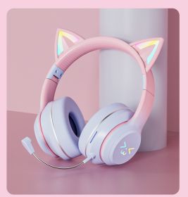 Headset Bluetooth headset foldable plug card ear return reading headset (Color: pink color)